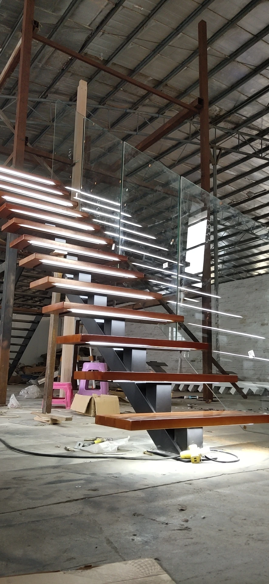 Floating Glass Railing Led Luxury Modern Stair Glass Railing LED Light Floating Stairs