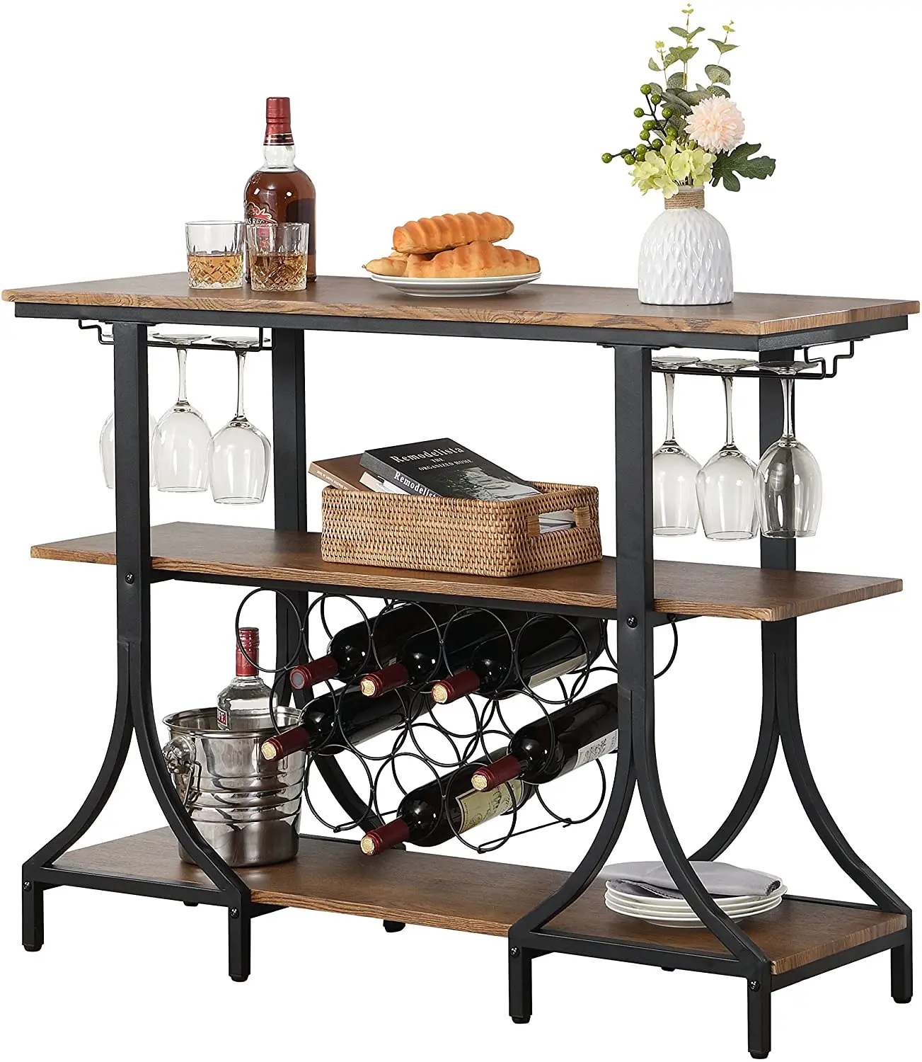 Vonssen Wood & Metal Wine Rack Table With Glass Holder Buy Acrylic
