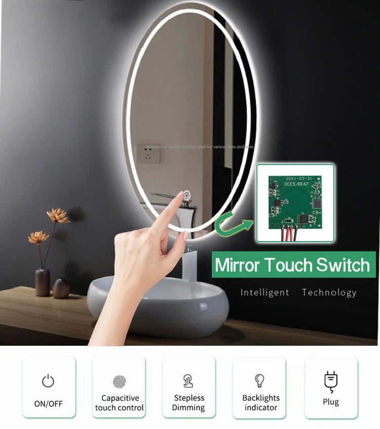 Smart Mirror Accessory Light Switch Dimming 12V 5Amirror Touch Sensor Switch for Salon Hotel Bathroom Mirror Lighting