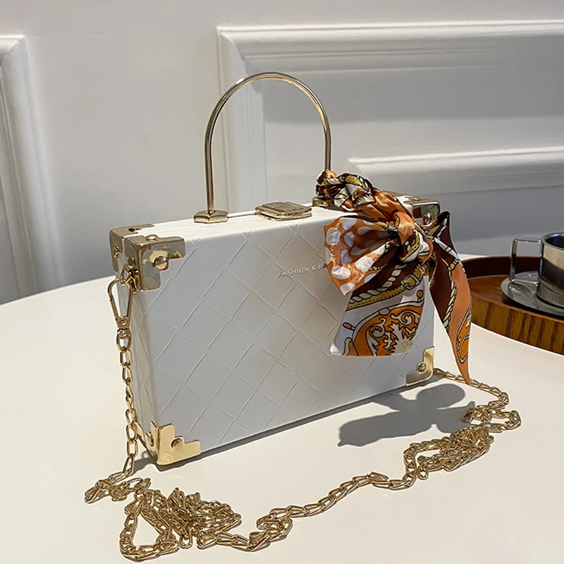 Wholesale Trendy Designer Box Chain Bags With Scarves Fashional Metallic  Handle Handbag Women Small Purses crocodile grain Crossbody bag From  m.