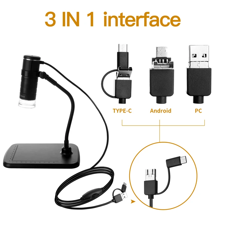 3 in 1 Lab Research Biological Student HD 1080P Electron Microscope 1000X Usb Digital Microscope