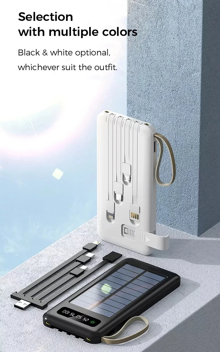 Factory Real Capacity Solar Power Bank Multi-functional Detachable 4 Cables Large Capacity 10000mAh Mobile Power Supply