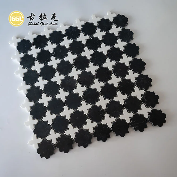 Cross Mix Star Shape Marble Pattern Waterjet Mosaic Tile Interior Design