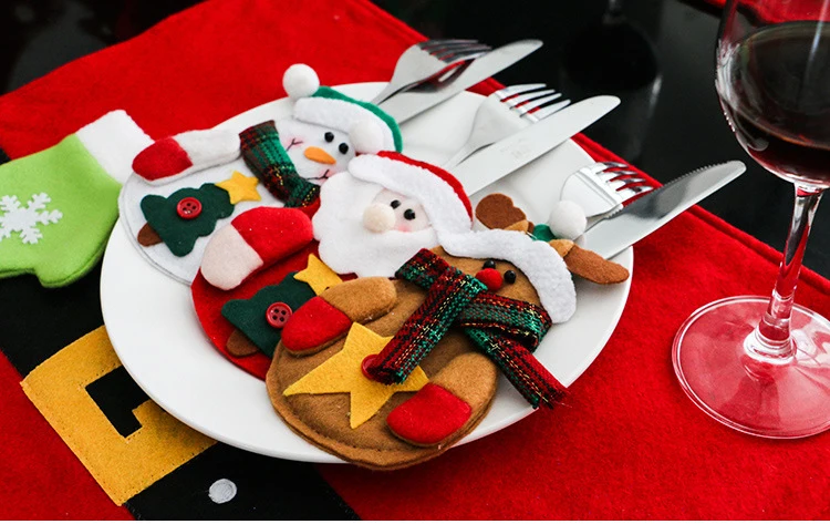 3pcs snowman easter cutlery suit knifes folks bag holder pockets