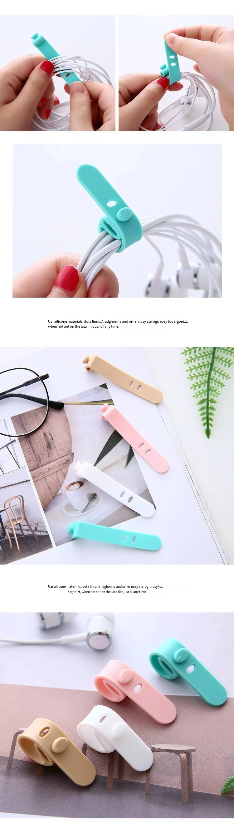 Anti-loss earphone storage silicone strap Strapping tape Cable organizer Clip collector cable organizer manufacture