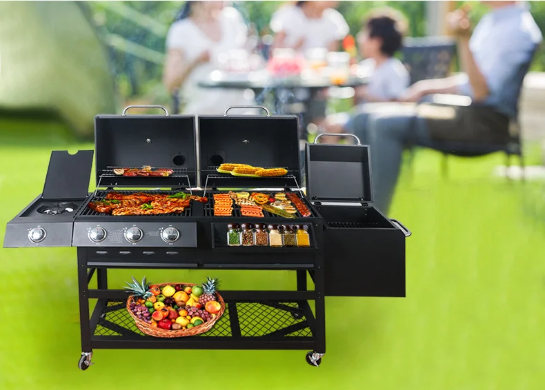 Large Cooking Area Barbecue Smoker Drum Charcoal  Multifunctional Bbq Grill Offset Smoker
