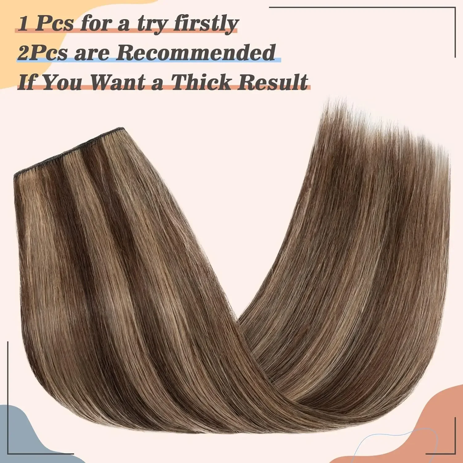 Einteilige Haarverlängerung, 5 Clips, glatt, gesträhnt, Remy Human, 120G, P4-27, Mittelbraun, Dunkelblond_voghion.com