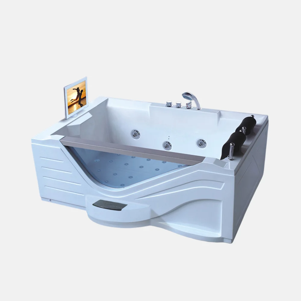 Massage Bathtub with Glass Side jetted whirlpool TV Bath Hot Tubs Big Spa for 2 persons