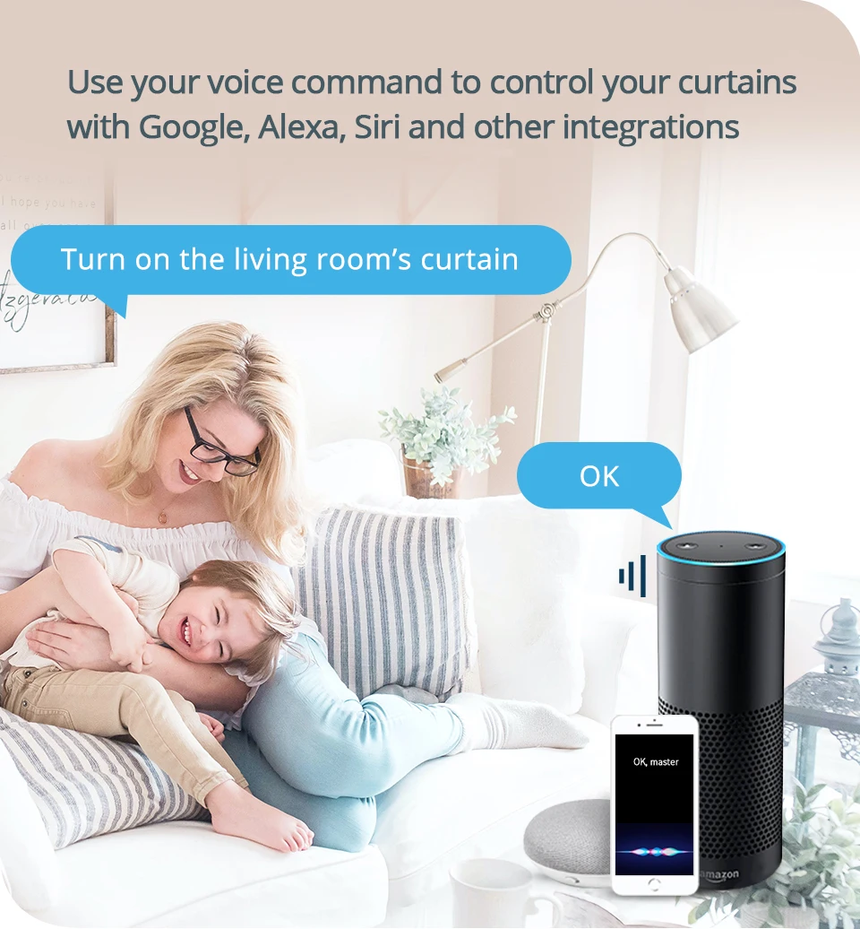 Electric Curtain Robot, Smart Curtains Opener Alexa, Control by  Alexa/Google Home/Tuya APP/Smart Home Life WiFi Motorized Curtain Motor,  Light Sensor Control, Open Curtains from the Center 