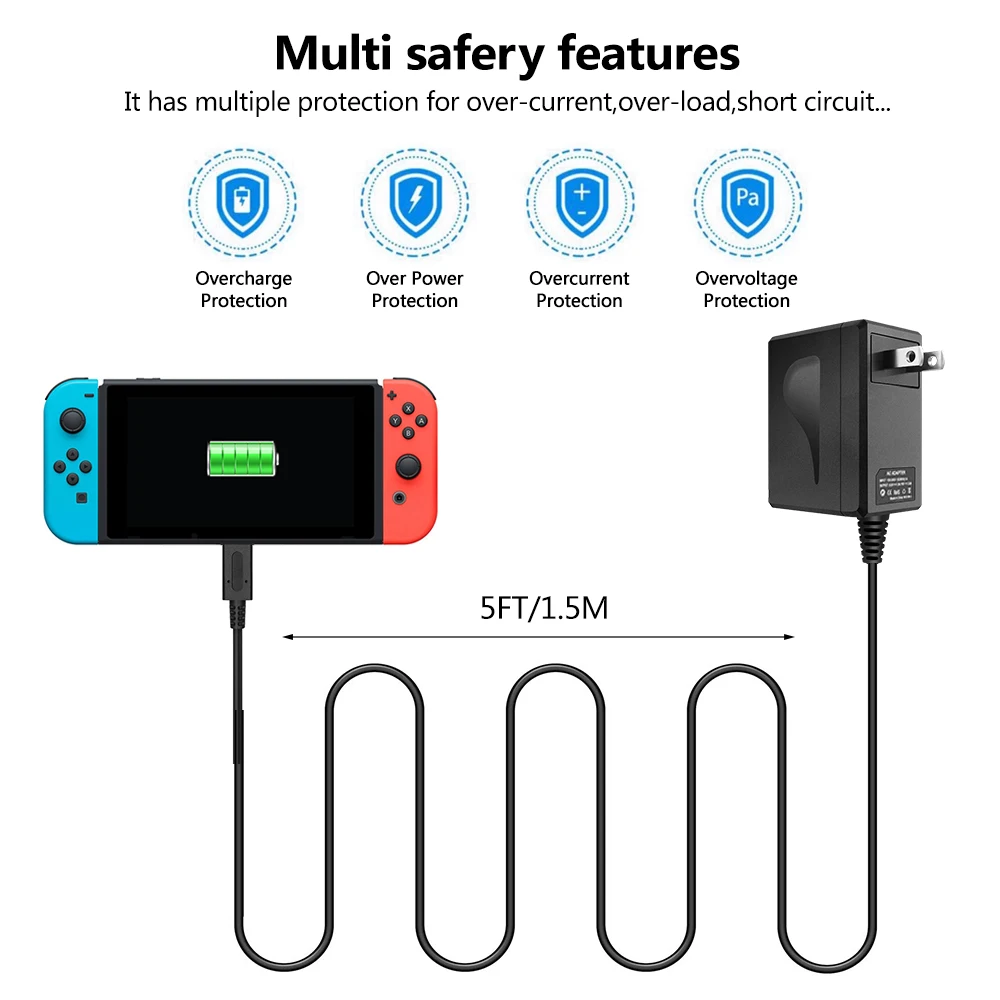 Nintendo Switch用 15V 2.6A ウォールチャージャー ACアダプター 黒