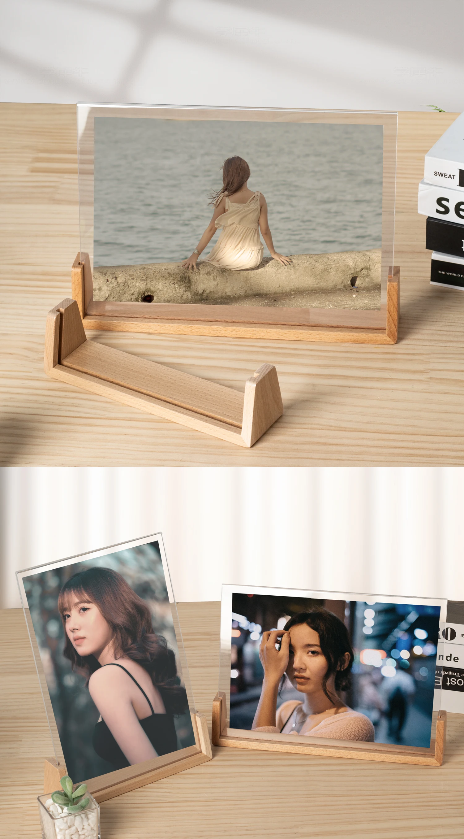Fast Delivery Wholesale U Shape Wooden Acrylic Photo Frame Beech Solid Wood Acrylic Picture Frame manufacture