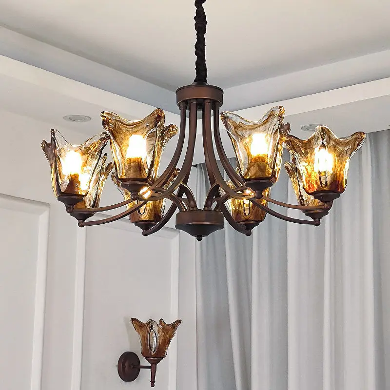 American-style French-style Mid-Century Elegant Chandelier Lamp with LED Iron & Glass 3-Year Warranty for Living Room