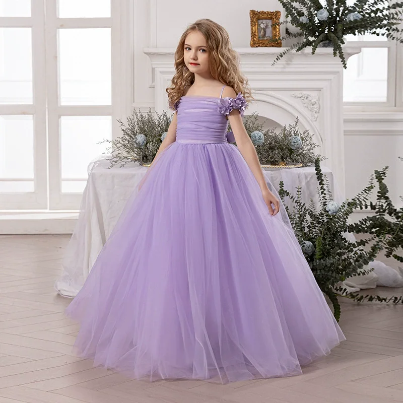 2025 New Design Girls Party Purple Wedding Dress for Kids to 12 Years