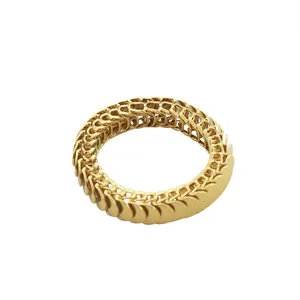 Wholesale Women Jewelry Stainless Steel Waterproof Centipede Chain Ring 18k Gold Plated Adjustable Cuban Chain Ring