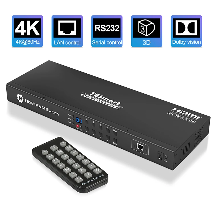 Tesmart Hdmi Kvm Switch 8port 8x1usb 2.0 Led Video Switcher 1u