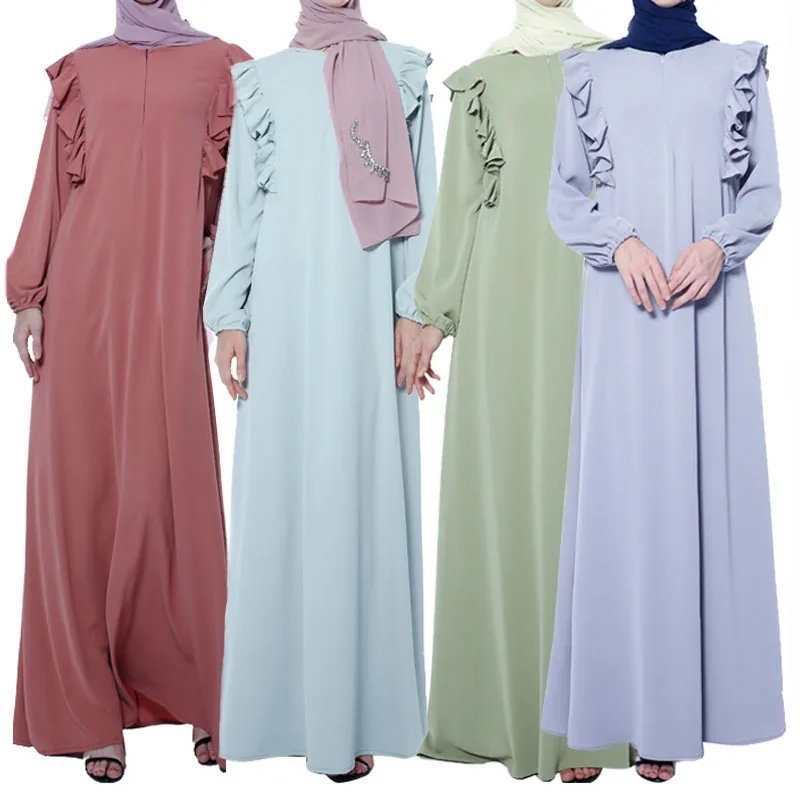 Pure Color Polyester Fabric Muslim Casual Wear Wooden Ear Loose Casual  Dress Zipper Abaya - Buy Plus Size Long Dress Muslim Causal Wear Fashion,Latest  Casual Abaya Designs With Zipper,Plain Latest Models Abaya