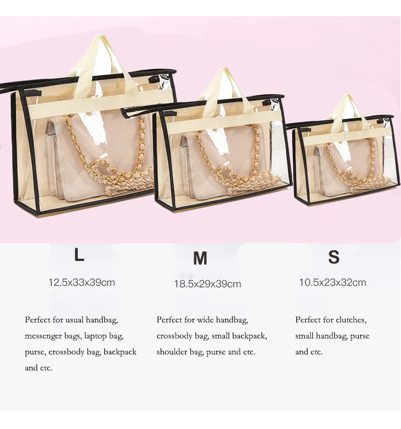 Pvc Dustproof Zipper Antidust Clear Purse Handbag Dust Cover Bags