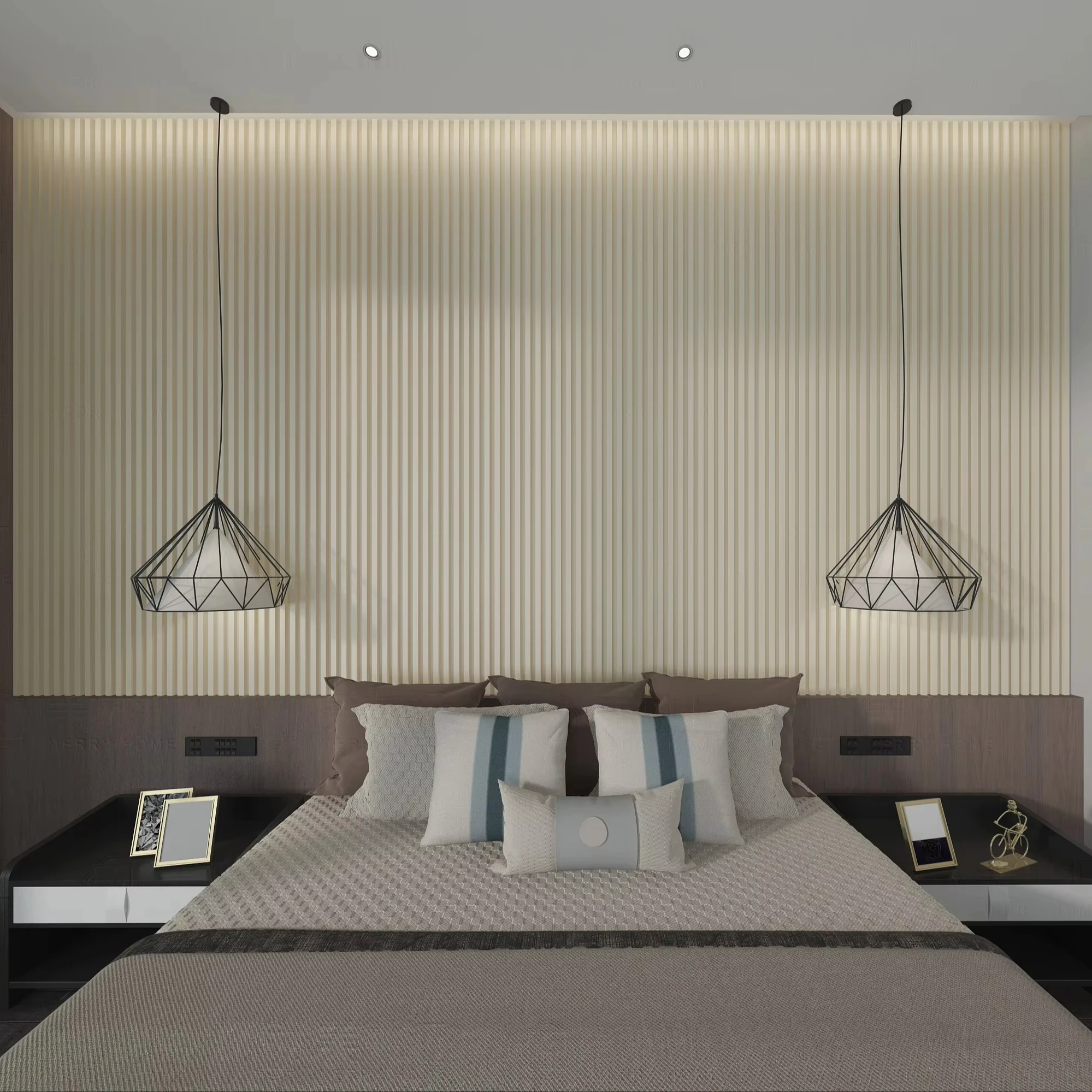 Melinco Lüks Büyük Oluklu Panel PVC Su Geçirmez Leke Geçirmez Bambu Lifli Duvar Panelleri Köşk İçin İç Mekan WPC Duvar Paneli