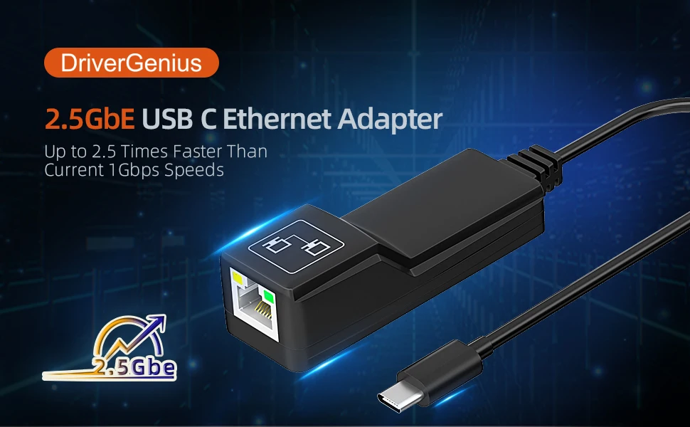 DriverGenius USB-C to 2.5G Gigabit  Ethernet Adapter - USB 3.0 Type C 2.5 GbE /1 GbE Multi Speed Gigabit Network - NBASE-T NIC -