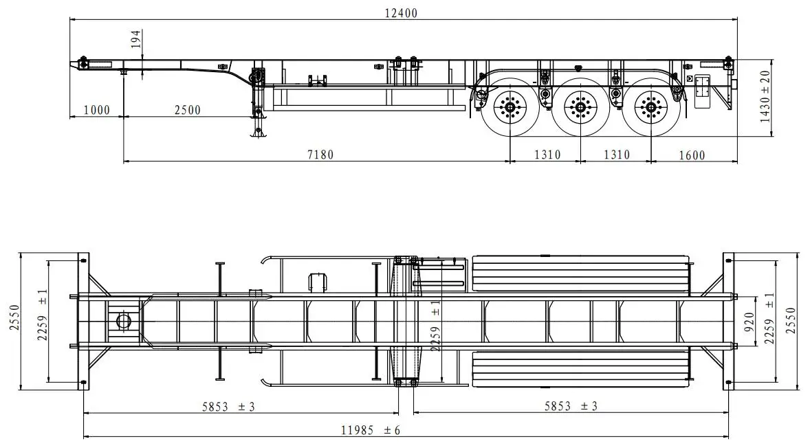 3 Axle 40ft Container Carrier Flatbed Semi Trailer - Buy 3 Axle 40ft ...