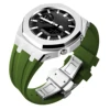 Boîtier argenté + bracelet vert