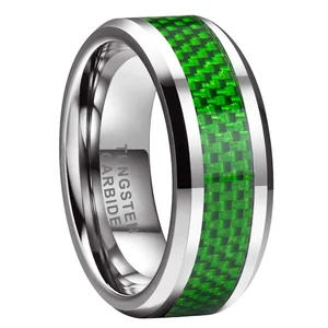 Coolstyle Jewelry 8mm Tungsten Ring for Men Women Engagement Wedding Band Green Carbon Fiber Inlay Beveled Comfort Fit