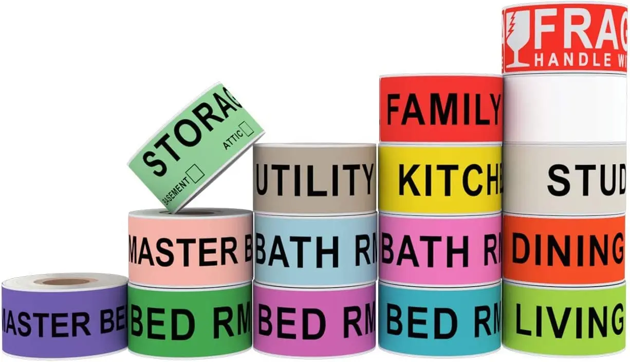 Different Moving Labels Home Colorcoding Labels Bathroom Kitchen
