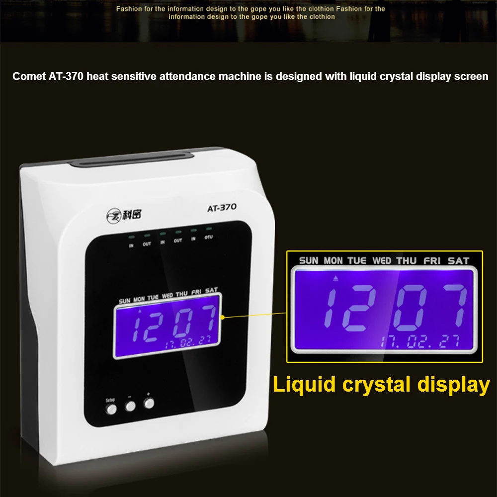 Time Punching Machine with Thermal Card Attendance Clock Equipment English LCD Display Multifunctional for School Office