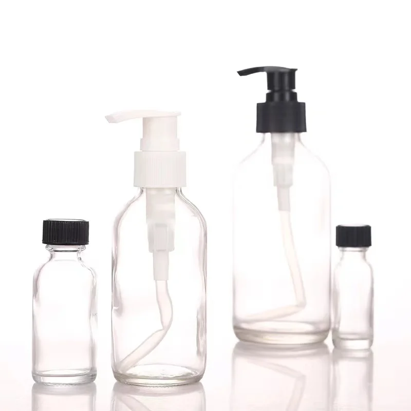 Empty 8 oz  250ml Airless Squeezable Glass Bottle with White Plastic Lotion Pump Wholesale