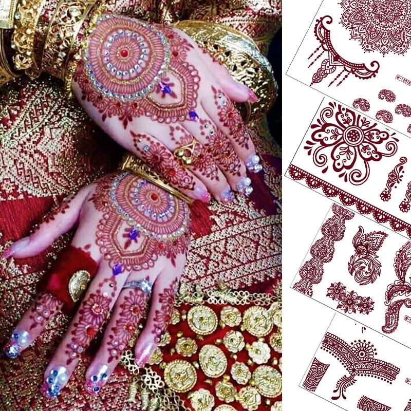 Neu Cross-Border Europäisch-Amerikanisch Sexy Tattoo-Klebeband Nordafrika Henna Braun Rotes Spitzen Gesichtsklebeband Druckprozess