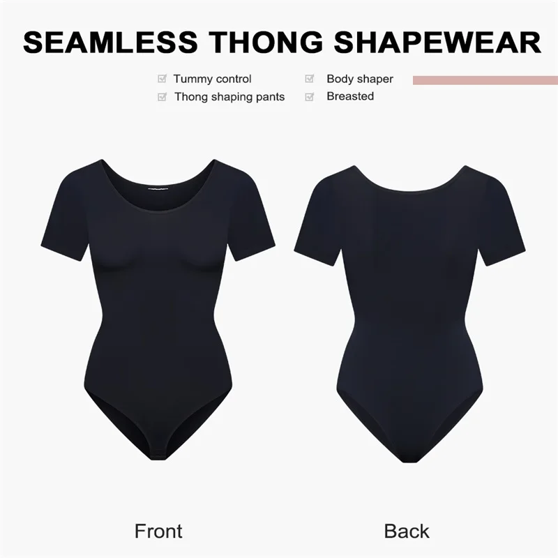 Wholesale Women Plus Size Full Body Shoulder Tummy Control Shaper Underwear Seamless Waist Trainer Thong Bodysuit Shapewear details