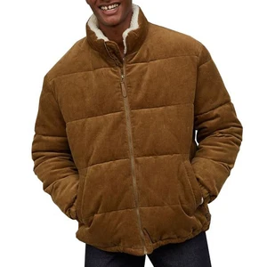 Custom Logo Men's Winter Stand Collar Corduroy Zipper up Fleece Jacket