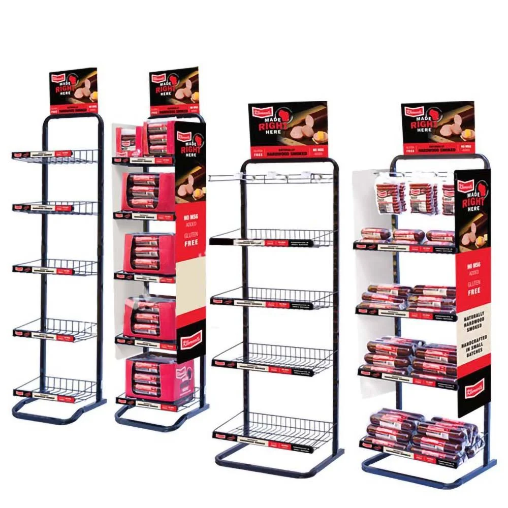 Supermarket 5-Tier Freestanding Metal Snack Holder Shelves Display Stand Sausage Storage Rack