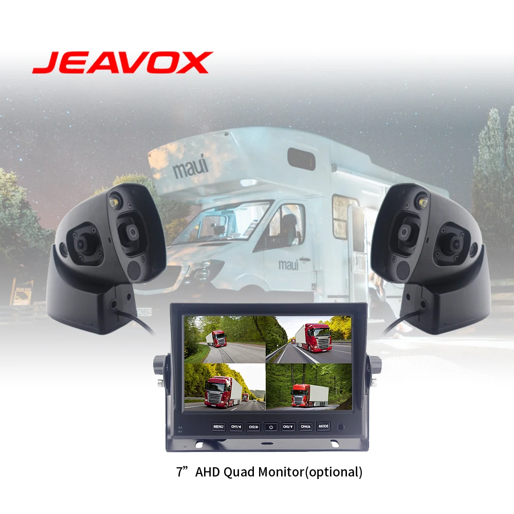 JEAVOX AHD Side View Camera Standalone Dual Lens 1080P Short Arm Camera Image Distortion Correction Suitable for Bus Truck