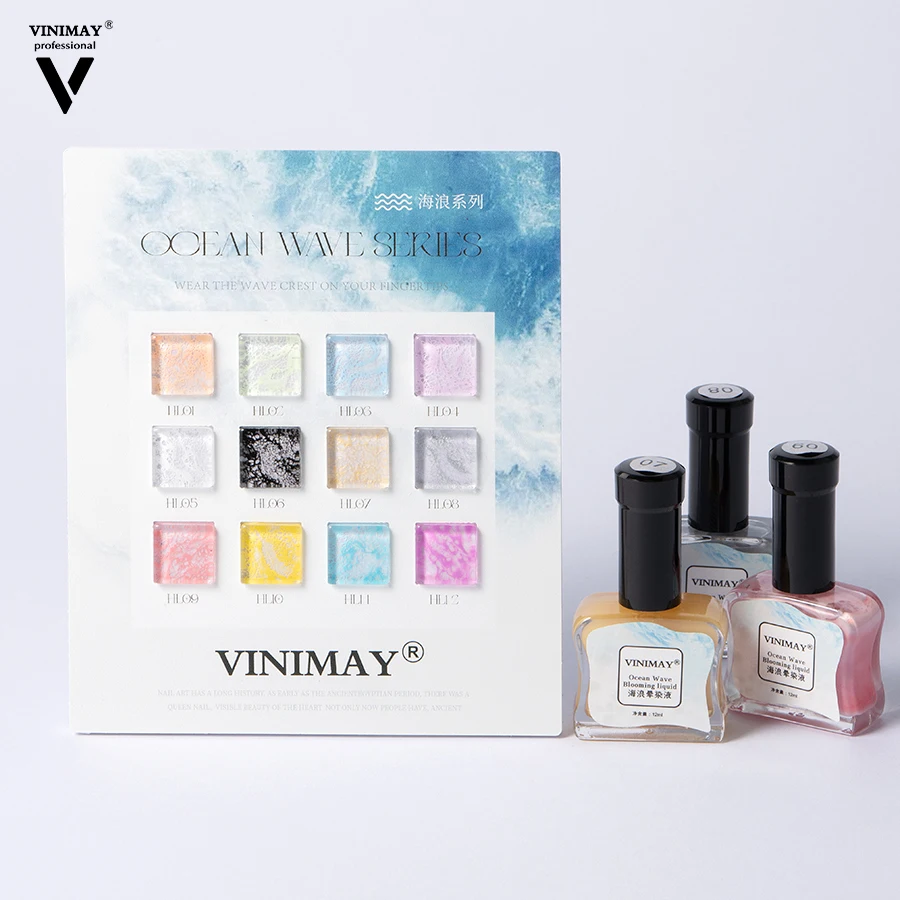Vinimay Nail Ocean Wave Blooming Gel 12 farver neglekunst maling gel vegansk organisk negle bølge blomstrende væske til engros