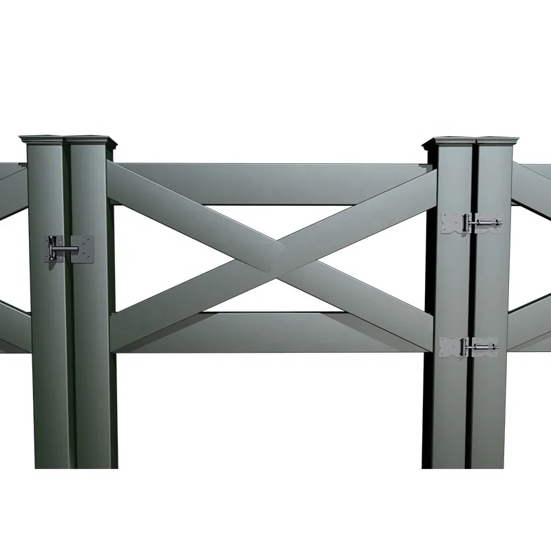 PVC Green Cross Style Post and Rail Fence Gate  Double Door 8.2ft.H*4.1ft.W