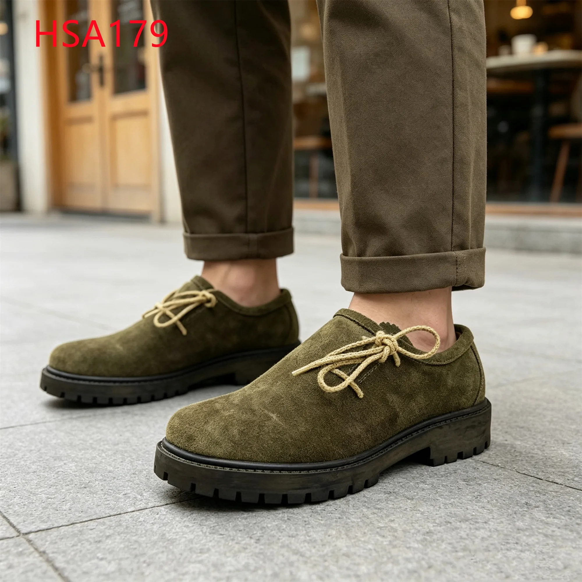 LXG,Germany Quality Suede Leather Green Hua Singh Leather Casual Shoes Refined Look Uniform Shoes with Hemp-rope Shoelace HSA179