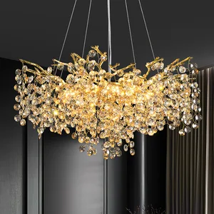 Decorative Lighting Gold Tree Branch Crystal Beads Chandelier for Living Room or Hotel Luxury Ceiling