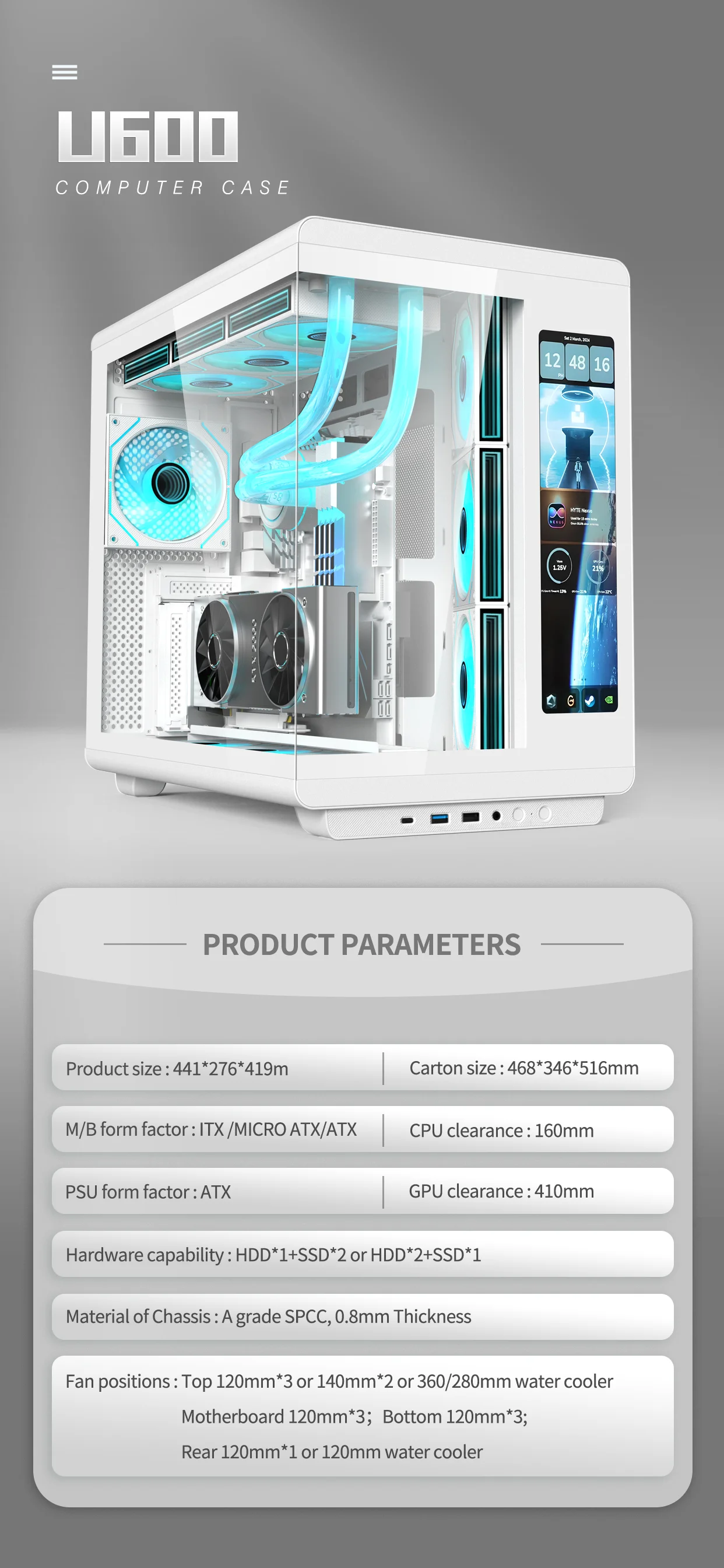 OEM ODM PC Casing Computer Case PC Cabinet HD USB3.0 Tempered Glass ATX Case & Towers Gaming PC Computer With Screen Display