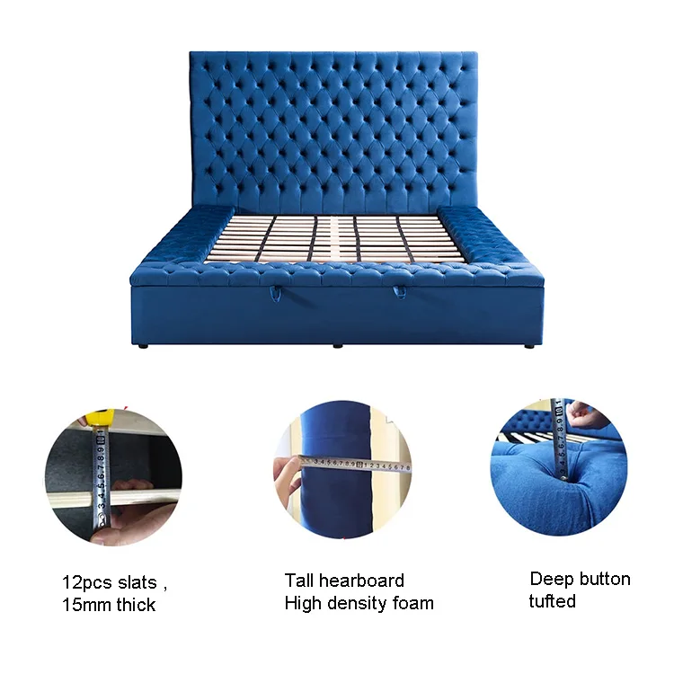 Upholstered Hotel Wooden Bed Modern Storage Queen Size Round Bed Frame