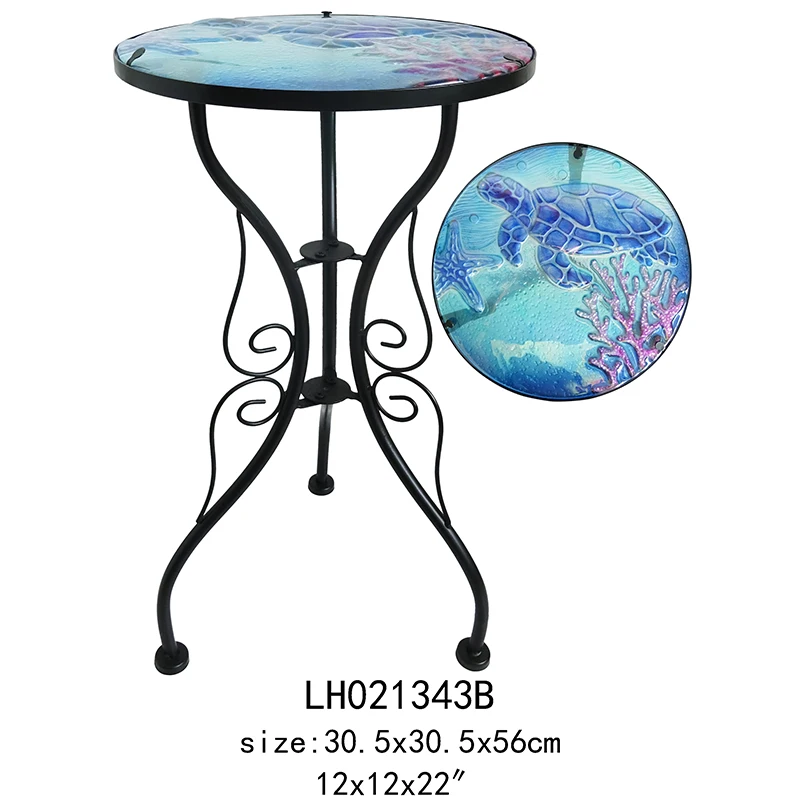 Home Fusion Glass printed Turtle Colorful Metal Plant Stand Side Table turtle side table