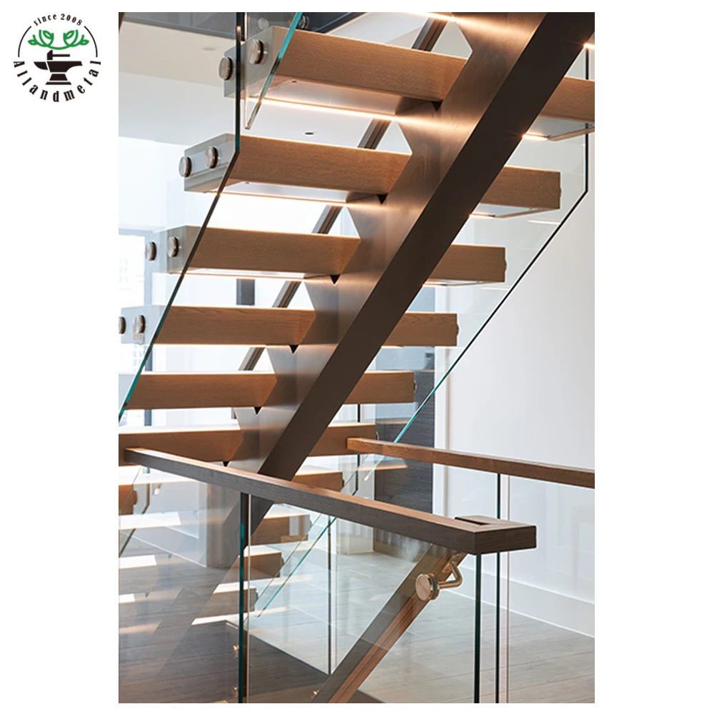 Fabricated LED Stairs Galvanized Mono Strigner Stair Cases with Led Strip Light Under Steps