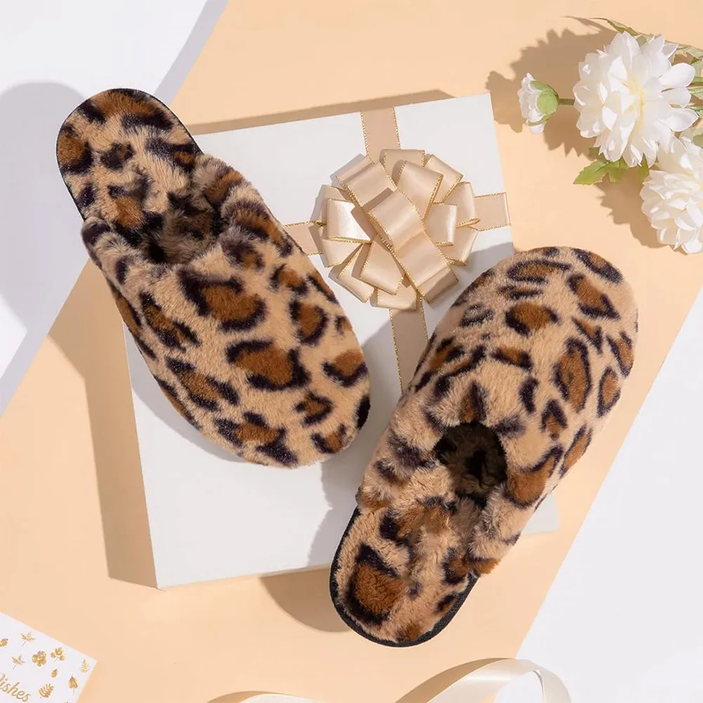 Women's Fuzzy House Memory Foam Slippers Furry Faux Fur Lined Bedroom Shoes Cozy Indoor Slide Slippers