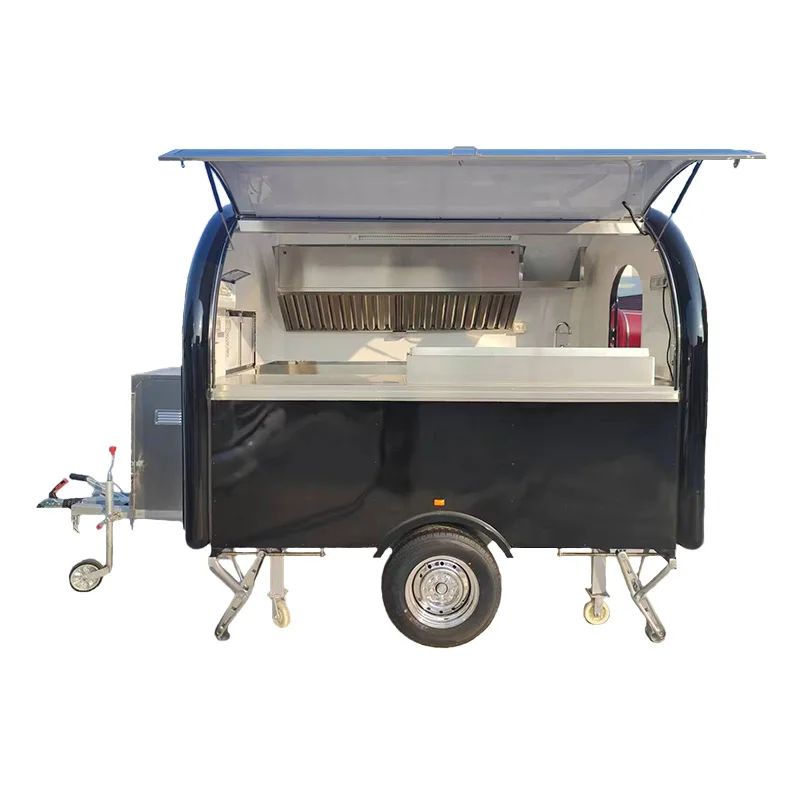 Factory produces a single axle black small food truck trailer with traction