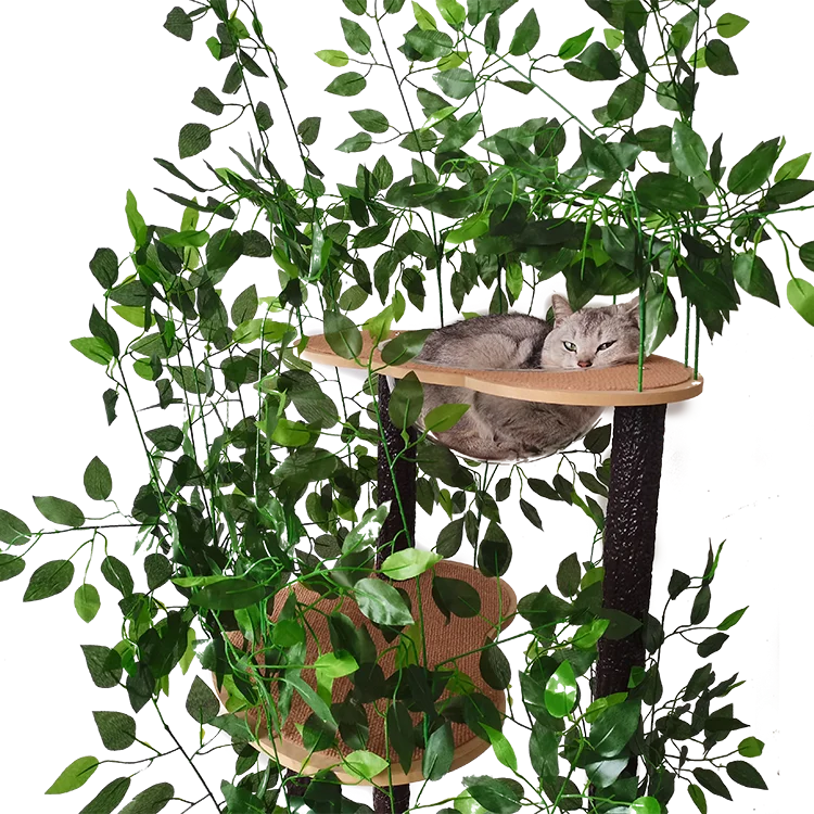High Quality Large Cat Jumping Platform Cat Tree With Artificial Leaves Transparent Hemispheric Bowl