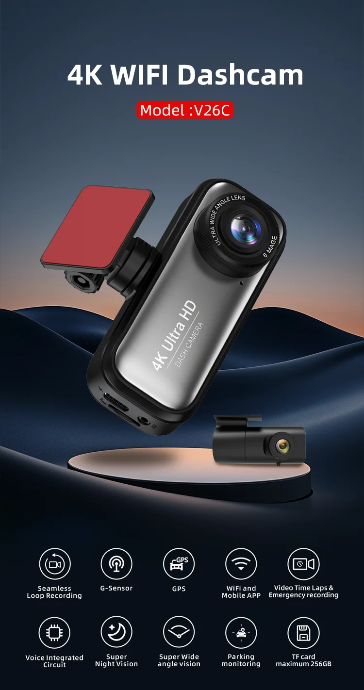 4K 2 Channel Dash Cam WiFi GPS Front /back 2160P+1080P Two-Way Car Camera Night Emergency Lock Park for Competitively Priced manufacture