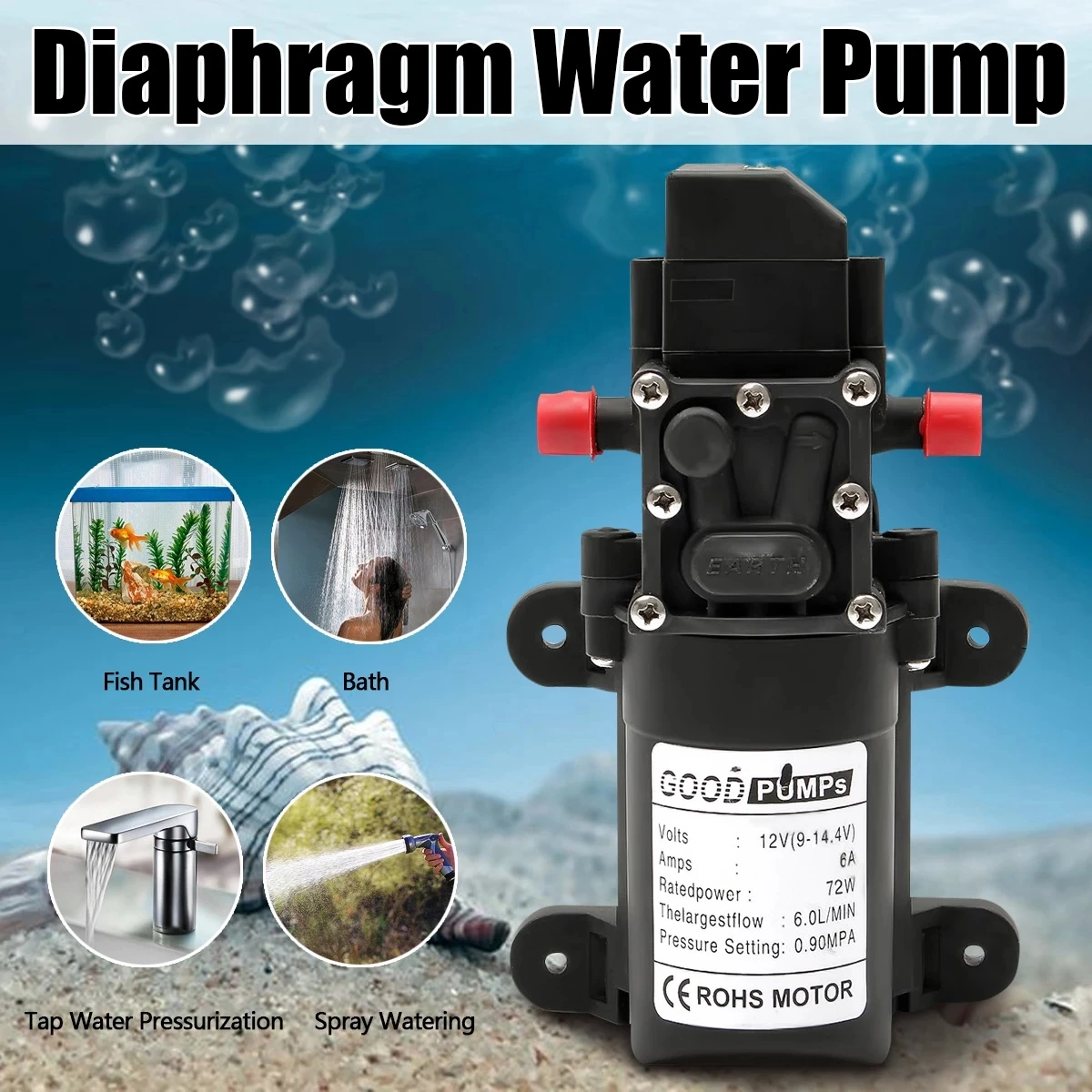 thumbnail image 2 of 12V 70W High Pressure Water Pump - Diaphragm Self Priming For RV Marine 2 of 11