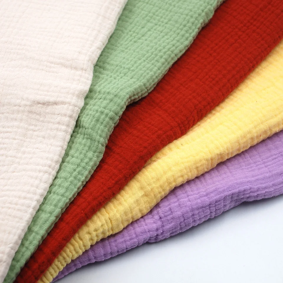 Cheap Swaddle Crepe 2 Layers Plain Dyed White Solid Color Rolls Double Gauze Wholesale 100% Cotton Muslin Fabric for Baby