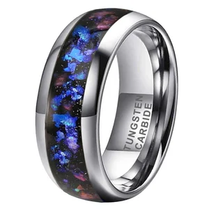 8mm Tungsten Rings for Men Women Orion Nebula Opal Galaxy Inlay Engagement Wedding Promise Band Polished Shiny Comfort Fit