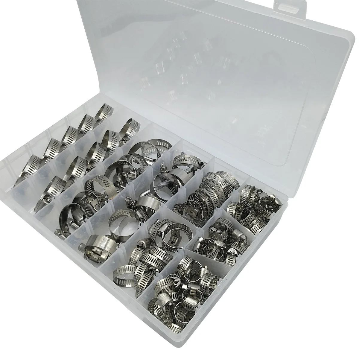 Cross-Border 100pcs Dual-Use Screwdriver Stainless Steel Hose Clamp Assortment Kit with Plastic Pipe Clamp
